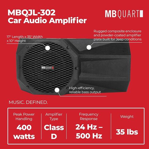 MB Quart MBQJL-302 400W Jeep Wrangler JL نظام مضخم صوت يعمل بالطاقة مثبت على الباب الخلفي مع مضخم صوت، طقم صوت جهير للسيارة لترقية الصوت العميق المنخفض in Kuwait