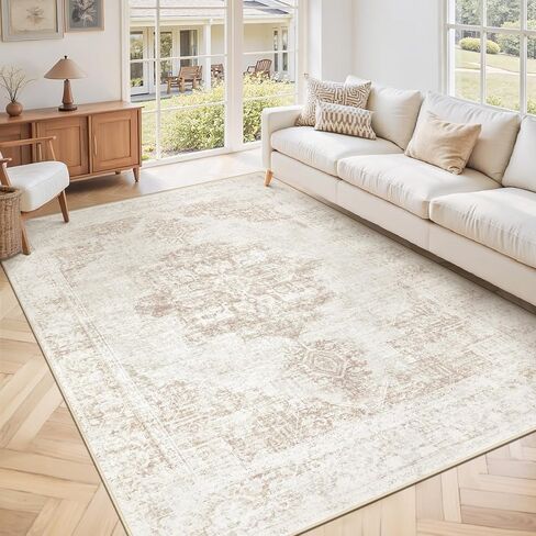 سجادة منطقة 5 × 7 سجادة قابلة للغسل: سجادة غرفة المعيشة بميدالية عتيقة غير قابلة للانزلاق سجادة ريترو ناعمة منخفضة الوبر لغرفة النوم والمطبخ وغرفة الطعام والمكتب المنزلي (بيج، 5'x7') in Kuwait