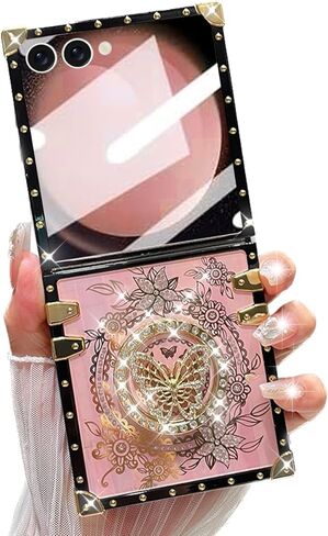 for Samsung Galaxy Z Flip 7 5G Glitter Kickstand Case, Cute Luxury Bling Sparkly Diamond Butterfly with Foldable Stand Elegant Shockproof Women Girls Protective Cover for Galaxy Z Flip 7,Pink in Saudi Arabia