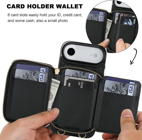 Bocasal Crossbody Wallet Case for iPhone 17 Air, RFID Blocking PU Leather Zipper Handbag Purse Flip Cover, Kickstand Folio Case with Card Slots Holder Wrist Strap Lanyard 5G 6.5 Inch (Black) in Saudi Arabia