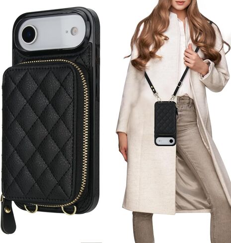 Bocasal Crossbody Wallet Case for iPhone 17 Air, RFID Blocking PU Leather Zipper Handbag Purse Flip Cover, Kickstand Folio Case with Card Slots Holder Wrist Strap Lanyard 5G 6.5 Inch (Black) in Saudi Arabia
