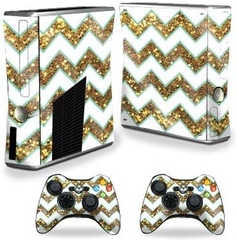 غلاف MightySkins اللامع لوحدة التحكم Xbox 360 S - Glitzy Chevron | لمسة نهائية لامعة واقية ومتينة شديدة اللمعان | سهل التطبيق والإزالة وتغيير الأنماط | صنع في الولايات المتحدة الأمريكية in Kuwait