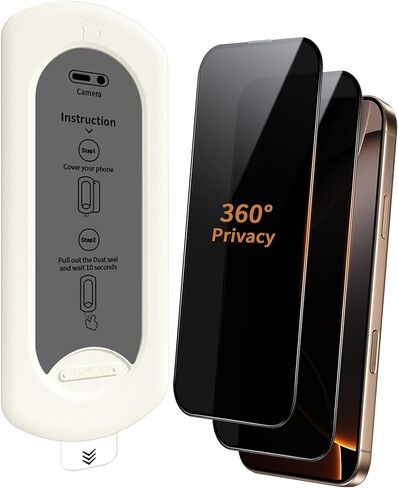 2 Pack 360 Degree for iPhone 16 Pro Max Privacy Screen Protector, 4-Way Private Anti-Spy Tempered Glass Film with Auto Alignment Dust Free Bubble Free, Anti-Scratch, 9H Hardness, Easy Install in Saudi Arabia