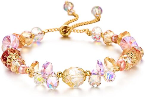 BELLA-Bee Healing Crystal Bracelets for Women Adjustable Rainbow Crystals Amethyst Tourmaline Natural Stone Beaded Bracelets for Women Spiritual Jewelry for Wishes, Protection and Anxiety Relief with Meaning Card in Saudi Arabia