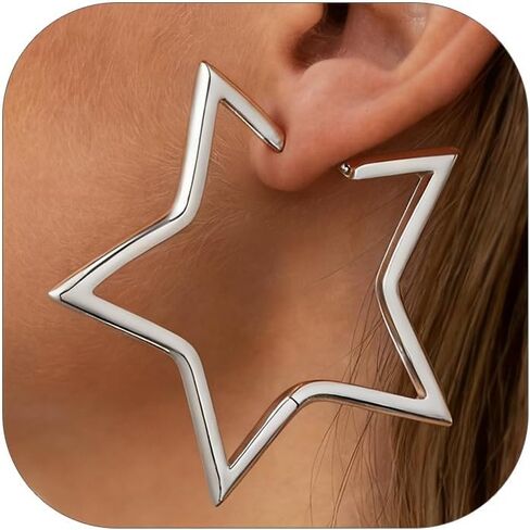 FaithHeart Star Hoop Earrings for Women Hypoallergenic, Silver/Black/14K Gold Plated Hoop Earrings for Women Hypoallergenic Lightweight Star Earring Fashion Cute Jewelry, 20/30/40/50/60mm in Saudi Arabia