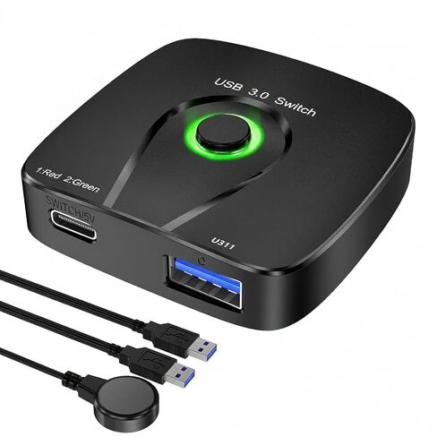 محول USB 3.0 2 في 1 مخرج، Reyoten 2 جهاز كمبيوتر يشارك 1 لوحة مفاتيح/ماوس/طابعة (2 كابلات USB متضمنة) in Kuwait