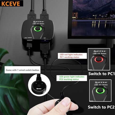 محول USB 3.0 2 في 1 مخرج، Reyoten 2 جهاز كمبيوتر يشارك 1 لوحة مفاتيح/ماوس/طابعة (2 كابلات USB متضمنة) in Kuwait