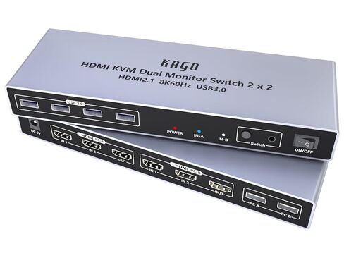 KAGO 8K HDMI KVM Switch 2 Monitors 2 Computers,4 USB 3.0 Selecter Share Keyboard Mouse Printer,Support Ultra HD (7680 * 4320)@60Hz,4K@120Hz/144Hz in Kuwait