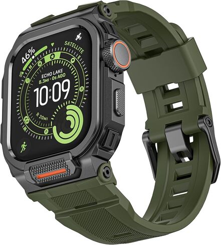 سوار معدني متين متوافق مع ساعة Apple Watch Ultra 3/2/1 مقاس 49 ملم، ممتص للصدمات ومقاوم للخدش مع سوار رياضي من السيليكون لساعة iWatch (أسود أخضر عسكري، 49 ملم - Ultra 3/Ultra 2/Ultra) in Kuwait