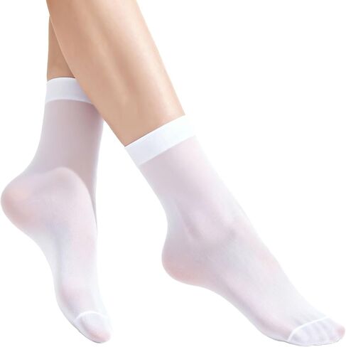 10 Pairs Sheer Nylon Socks for Women Thin Ankle Stocking Footies Transparent Silk Sheer Socks (White) in Saudi Arabia