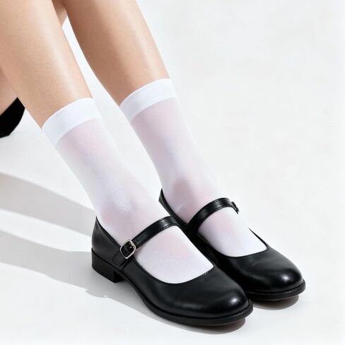 10 Pairs Sheer Nylon Socks for Women Thin Ankle Stocking Footies Transparent Silk Sheer Socks (White) in Saudi Arabia