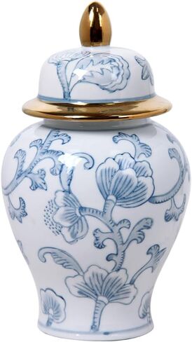 Pink Floral Ceramic Ginger Jar with Poetry Design, Hand-Painted White Blossoms on Pink Background, Decorative Vase with Ball Lid, Chinoiserie Home Decor for Living Room, Shelf in Saudi Arabia