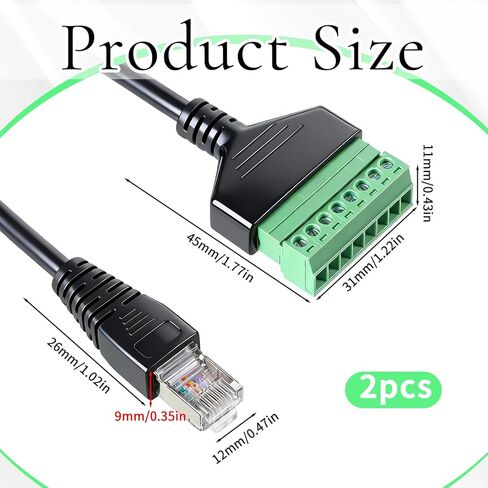 2 Packs RJ45 Breakout, RJ45 Male to 8 Pins Screw Terminal Connector Ethernet Terminal Adaptor Connector for Cat7/Cat6/Cat5/Cat5e Ethernet Extender CCTV Digital in Saudi Arabia