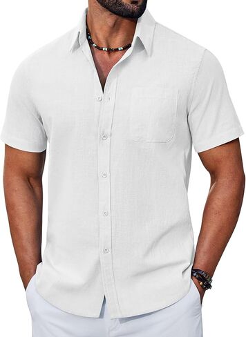 COOFANDY Mens Button Down Shirt Short Sleeve Casual Stylish Cotton Shirts Linen Textured Summer Beach Wedding Shirt in Saudi Arabia