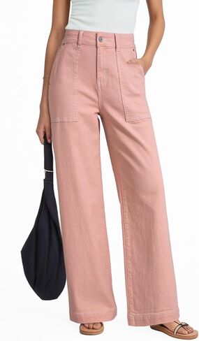 Dokotoo Women's Pants High Waisted Jeans Stretch Loose Fit Colorblock Denim Pants with Pocket in Saudi Arabia