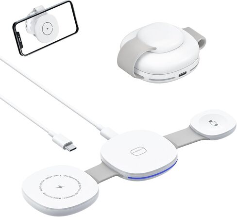 قاعدة شحن iPhone لاسلكية - شاحن MagSafe 3 في 1 مغناطيسي لأجهزة متعددة لأجهزة Apple، قاعدة شحن سريعة قابلة للطي بقدرة 15 وات لأجهزة iPhone 17/16/15/14/13/12، وAirPods، وساعة Apple in Kuwait