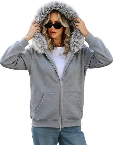 Wyeysyt Women's Y2k Hoodie Jacket Faux Fur Zip Up 2000s Clothing Emo Grunge Coat 90S Hood Vintage Teen Sweatshirts in Saudi Arabia