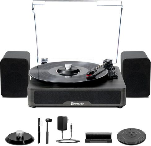 VANGOA Vinyl Record Player, 3-Speed Turntable with Bluetooth Receiver, Built-in Stereo Speakers, Black in Saudi Arabia