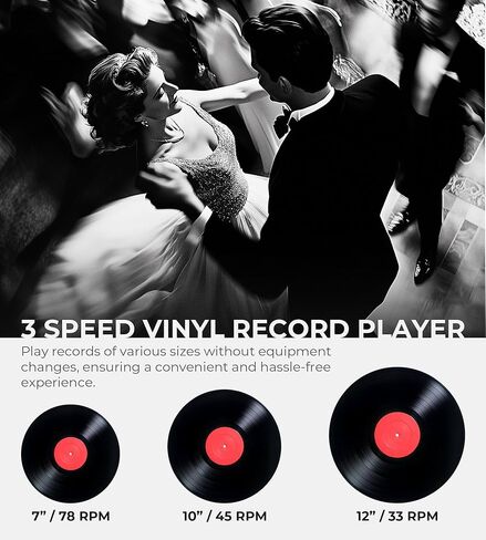 VANGOA Vinyl Record Player, 3-Speed Turntable with Bluetooth Receiver, Built-in Stereo Speakers, Black in Saudi Arabia