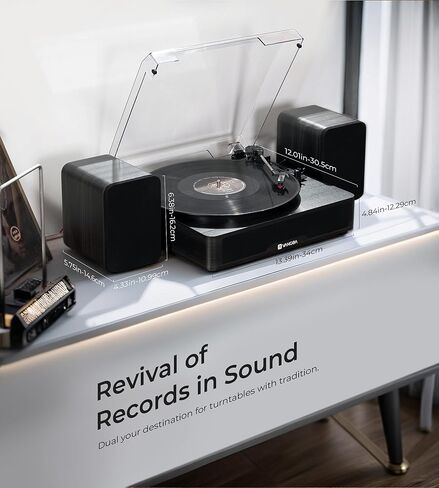 VANGOA Vinyl Record Player, 3-Speed Turntable with Bluetooth Receiver, Built-in Stereo Speakers, Black in Saudi Arabia