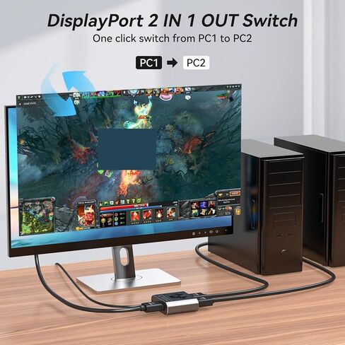 محول منفذ العرض 2 في 1، 8K@60 هرتز 4K144 هرتز DP محول Displayport Switcher D*P 1.4 متوافق مع أجهزة الكمبيوتر المحمول Monitos in Kuwait