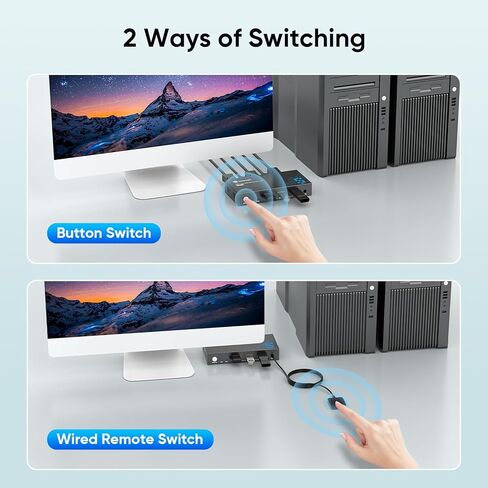 Displayport KVM Switch 1 شاشات 2 جهاز كمبيوتر، مع 3 محاور USB 3.0، 8K@60 هرتز DP 1.4 مفتاح KVM ثنائي الشاشة، مفاتيح KVM عن بعد سلكية، مشاركة طابعة ماوس لوحة المفاتيح، EDID، التوصيل والتشغيل in Kuwait