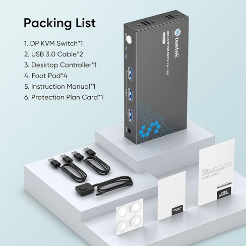 Displayport KVM Switch 1 شاشات 2 جهاز كمبيوتر، مع 3 محاور USB 3.0، 8K@60 هرتز DP 1.4 مفتاح KVM ثنائي الشاشة، مفاتيح KVM عن بعد سلكية، مشاركة طابعة ماوس لوحة المفاتيح، EDID، التوصيل والتشغيل in Kuwait