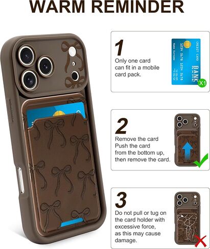 Case for iPhone 17 Pro with Card Holder, Cute Brown Bow Aesthetic Pattern Soft Silicone Slim Shockproof Protective Phone Anti Scratch Wallet Cover for Women Girls in Kuwait