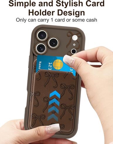 Case for iPhone 17 Pro with Card Holder, Cute Brown Bow Aesthetic Pattern Soft Silicone Slim Shockproof Protective Phone Anti Scratch Wallet Cover for Women Girls in Kuwait