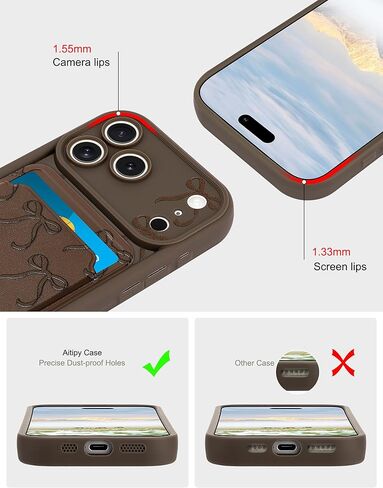 Case for iPhone 17 Pro with Card Holder, Cute Brown Bow Aesthetic Pattern Soft Silicone Slim Shockproof Protective Phone Anti Scratch Wallet Cover for Women Girls in Kuwait