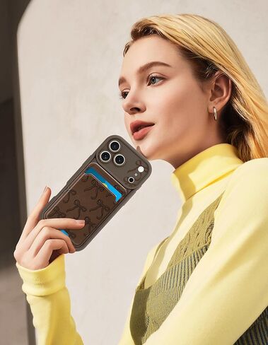 Case for iPhone 17 Pro with Card Holder, Cute Brown Bow Aesthetic Pattern Soft Silicone Slim Shockproof Protective Phone Anti Scratch Wallet Cover for Women Girls in Kuwait