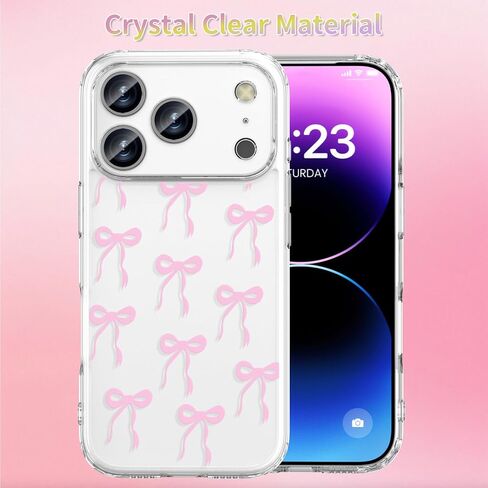 Case Compatible with iPhone 17 Pro Max 6.9 Inch with Screen Protector, Cute Bow Slim Clear Phone Cover for Women Girl｜Full Camera Protection｜Anti-Yellowing｜Shockproof & Anti-Scratch, Pink in Saudi Arabia