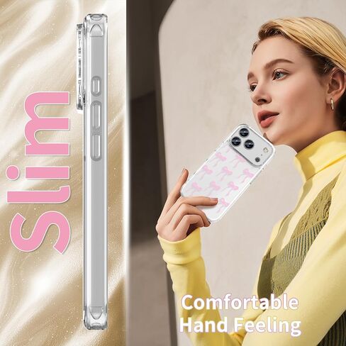 Case Compatible with iPhone 17 Pro Max 6.9 Inch with Screen Protector, Cute Bow Slim Clear Phone Cover for Women Girl｜Full Camera Protection｜Anti-Yellowing｜Shockproof & Anti-Scratch, Pink in Saudi Arabia