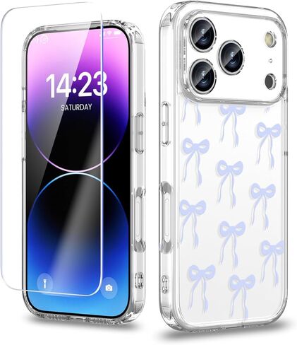 Case Compatible with iPhone 17 Pro Max 6.9 Inch with Screen Protector, Cute Bow Slim Clear Phone Cover for Women Girl｜Full Camera Protection｜Anti-Yellowing｜Shockproof & Anti-Scratch, Pink in Saudi Arabia