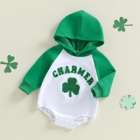 Thorn Tree St Patricks Day Baby Boy Outfit Spring Clothes Long Sleeve Romper Embroidery Shamrock Hoodie Newborn Onesie in Saudi Arabia