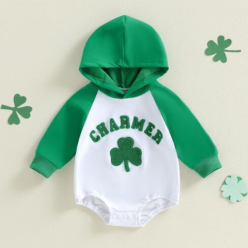 Thorn Tree St Patricks Day Baby Boy Outfit Spring Clothes Long Sleeve Romper Embroidery Shamrock Hoodie Newborn Onesie in Saudi Arabia