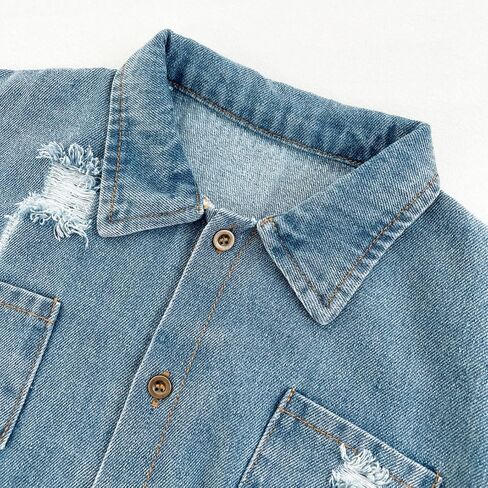 Baby Denim Romper Long Sleeve Jumpsuit for Boys Girls, Ripped Classic Jean Bodysuit Infant Spring Fall Outfit in Kuwait