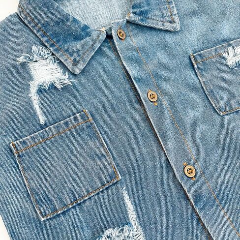 Baby Denim Romper Long Sleeve Jumpsuit for Boys Girls, Ripped Classic Jean Bodysuit Infant Spring Fall Outfit in Kuwait