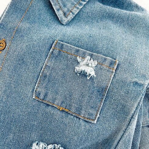Baby Denim Romper Long Sleeve Jumpsuit for Boys Girls, Ripped Classic Jean Bodysuit Infant Spring Fall Outfit in Kuwait