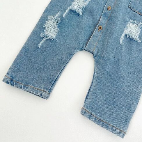 Baby Denim Romper Long Sleeve Jumpsuit for Boys Girls, Ripped Classic Jean Bodysuit Infant Spring Fall Outfit in Kuwait