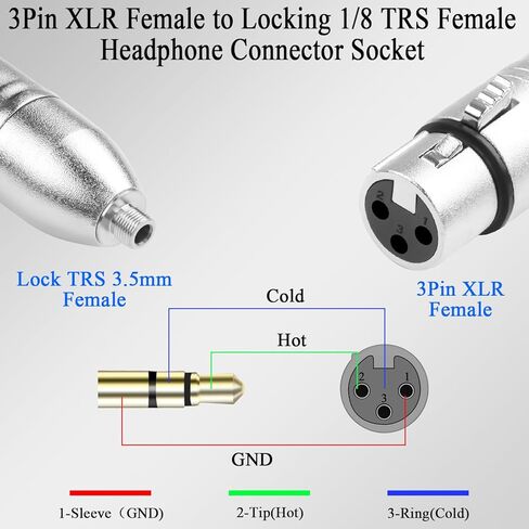 QIANRENON XLR لقفل TRS 3.5 مم موصل ميكروفون 3Pin XLR أنثى لقفل 1/8 TRS أنثى محول صوت متوازن X-L-R إلى مقبس تحويل ستيريو 3.5 مم قابل للقفل، لخلاط كاميرا الفيديو لسماعات الرأس in Kuwait