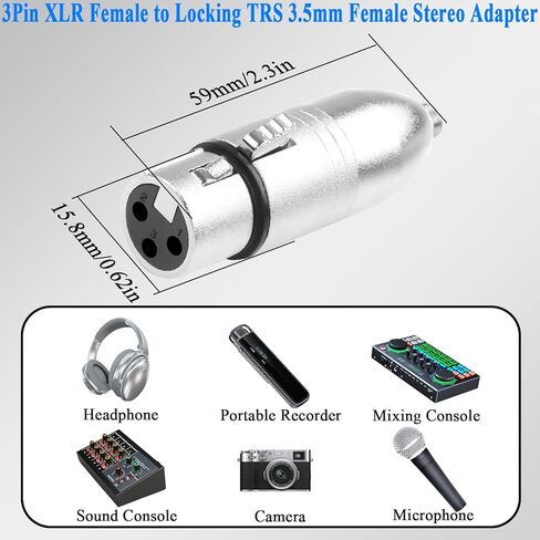 QIANRENON XLR لقفل TRS 3.5 مم موصل ميكروفون 3Pin XLR أنثى لقفل 1/8 TRS أنثى محول صوت متوازن X-L-R إلى مقبس تحويل ستيريو 3.5 مم قابل للقفل، لخلاط كاميرا الفيديو لسماعات الرأس in Kuwait