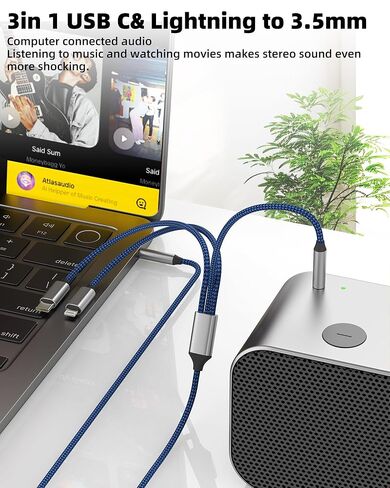 كابل USB C Lightning 3.5 ملم إلى AUX 1.2 متر لهاتف iPhone 16 15 14 مقسم سلك مقبس سماعة الرأس لموصل معتمد من Apple MFI لجهاز iPad وسماعة أذن السيارة ومحول مكبر صوت مساعد متوافق مع Samsung in Saudi Arabia