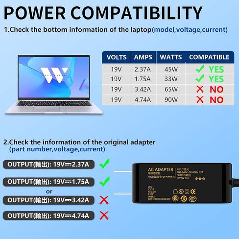 شاحن كمبيوتر محمول 45 وات متوافق مع محول التيار المتردد Asus Vivobook 14 15 17 F415 F415E F510U F510Ua F512Ja F512J in Kuwait