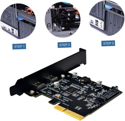 بطاقة توسيع PCIe 10 جيجابت USB مزدوجة النوع C من jojofuny مع مبدد حراري معدني عالي السرعة لنقل البيانات متوافق مع PCI-e لأجهزة الكمبيوتر المكتبية in Kuwait