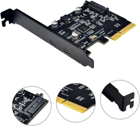 بطاقة توسيع PCIe 10 جيجابت USB مزدوجة النوع C من jojofuny مع مبدد حراري معدني عالي السرعة لنقل البيانات متوافق مع PCI-e لأجهزة الكمبيوتر المكتبية in Kuwait