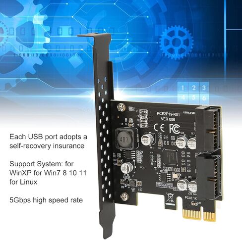 بطاقة توسيع Yosoo Health Gear PCIE إلى USB 3.2، بطاقة توسيع USB بمنفذ مزدوج عالي السرعة وقوة عالية 19PIN للهيكل الصغير (لوحة سوداء 19PIN) in Saudi Arabia