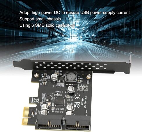 بطاقة توسيع Yosoo Health Gear PCIE إلى USB 3.2، بطاقة توسيع USB بمنفذ مزدوج عالي السرعة وقوة عالية 19PIN للهيكل الصغير (لوحة سوداء 19PIN) in Saudi Arabia