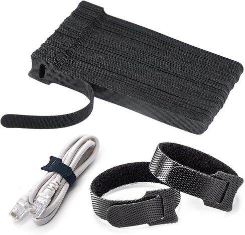 50PCS Reusable Cable Ties, Adjustable Black Cord Straps Wire Organizer Cord Wrap and Hook Loop Cable Management (6 Inches) in Saudi Arabia