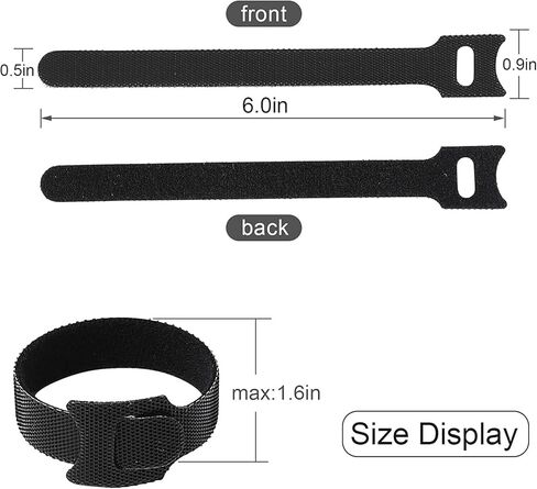50PCS Reusable Cable Ties, Adjustable Black Cord Straps Wire Organizer Cord Wrap and Hook Loop Cable Management (6 Inches) in Saudi Arabia